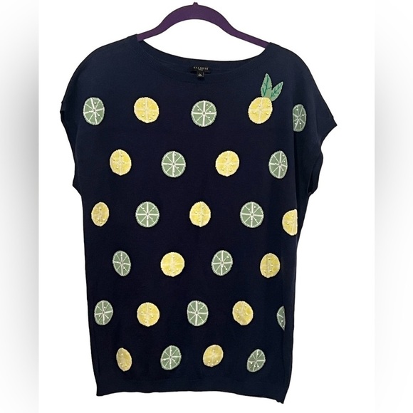 Talbots navy lemons and limes novelty print sleeveless sweater - Picture 1 of 6